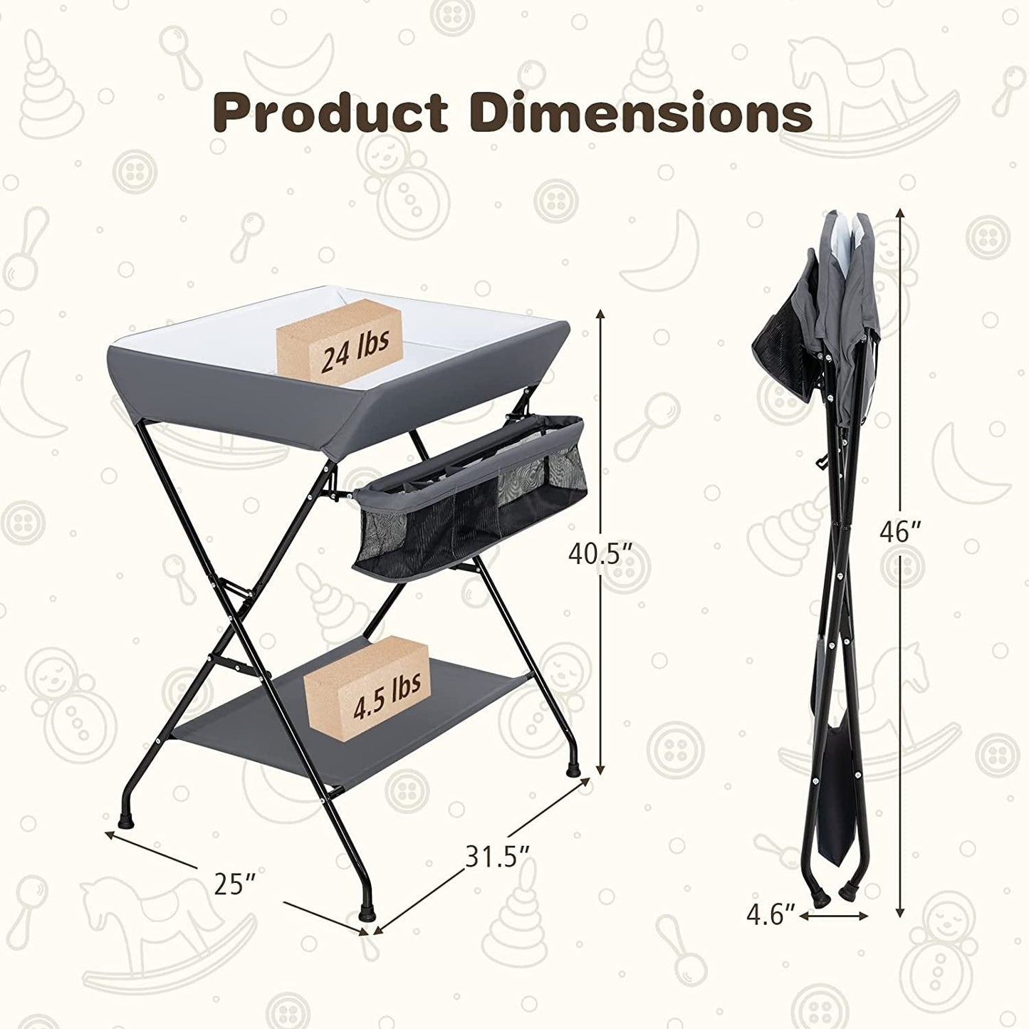 Grey Folding Wide Nursery Diaper Baby Changing Table-2