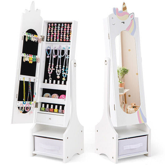 Kids Jewelry Armoire Cabinet with Storage and 2 Tilt Angles-Pink-4